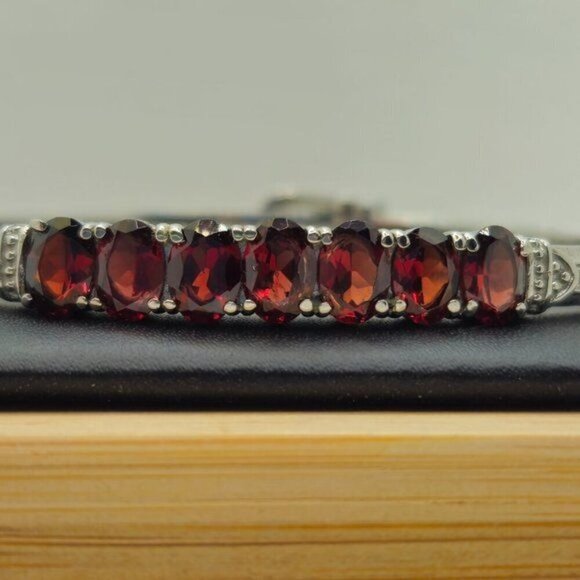 Red Garnet Bangle Bracelet in Stainless Steel NWOT - Picture 3 of 7